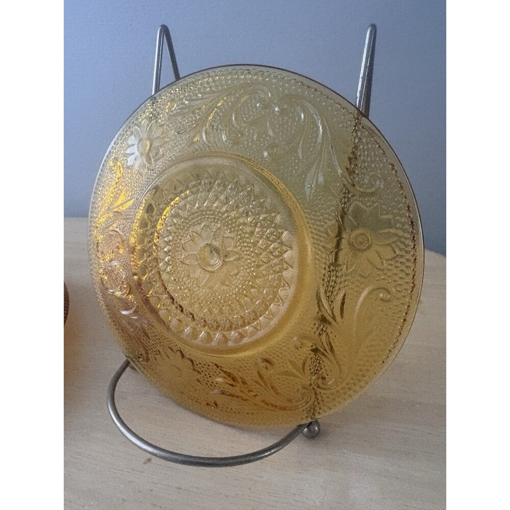 Vintage Amber Tiara Indiana Glass Sandwich 6" Saucer Plates Set Of 4 Dessert - Picture 3 of 5